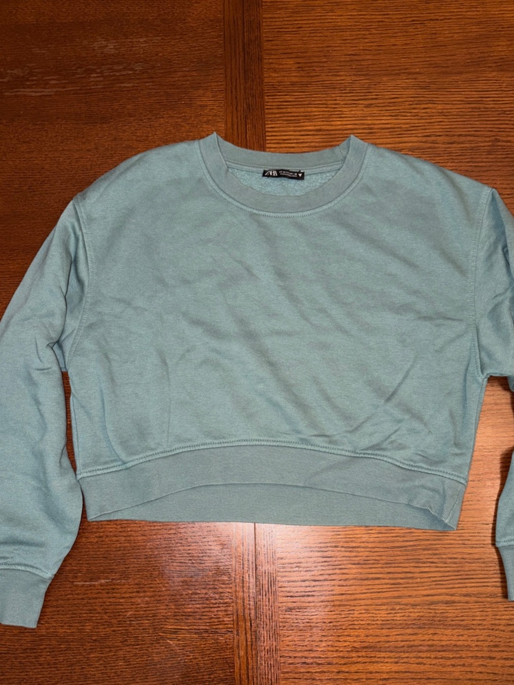 Zara Cropped Crewneck Sweater - Sage Green